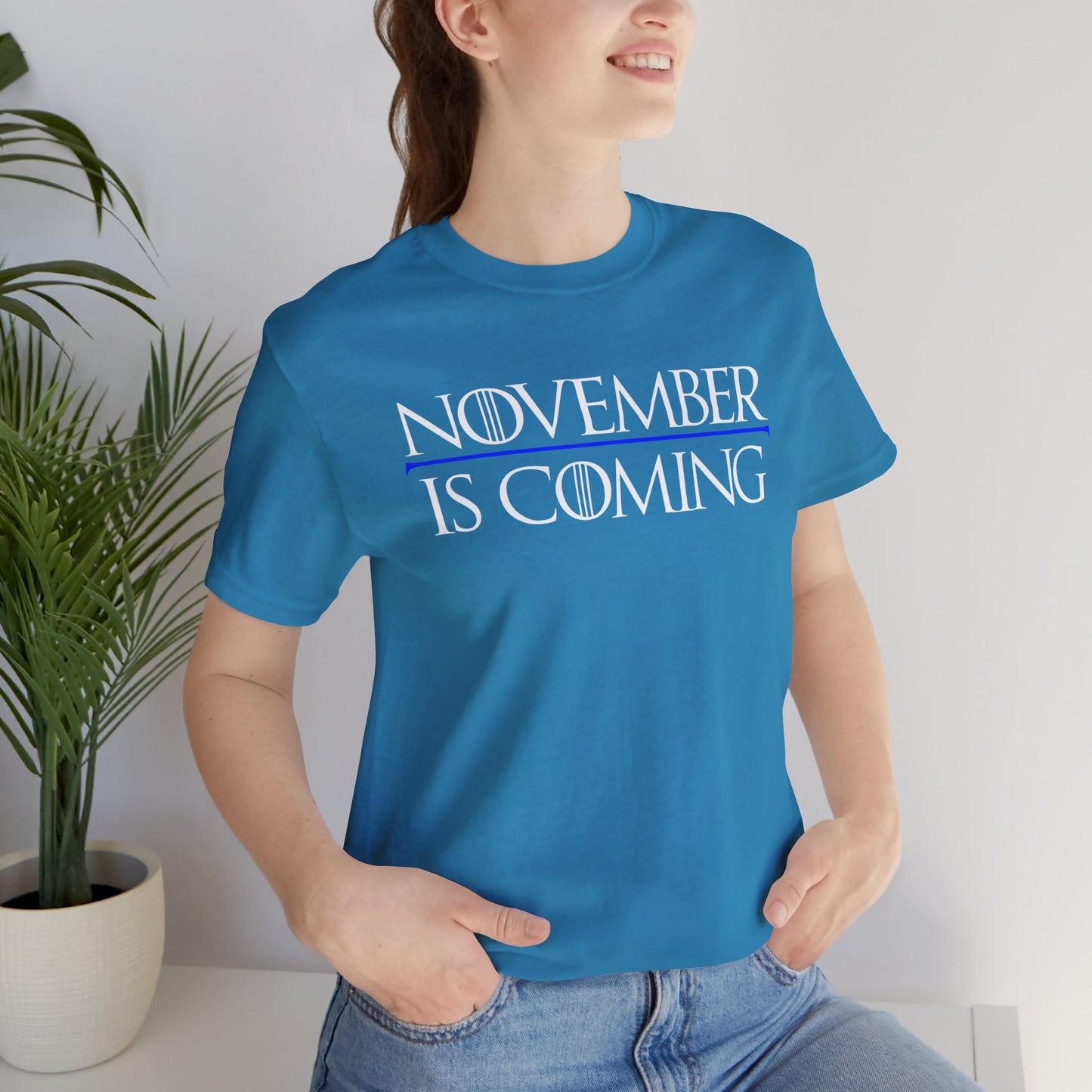 "November Is Coming" - Pro Kamala Harris 2024 Election T-Shirt - Vote Democrat - Unisex Retail Fit - White Text