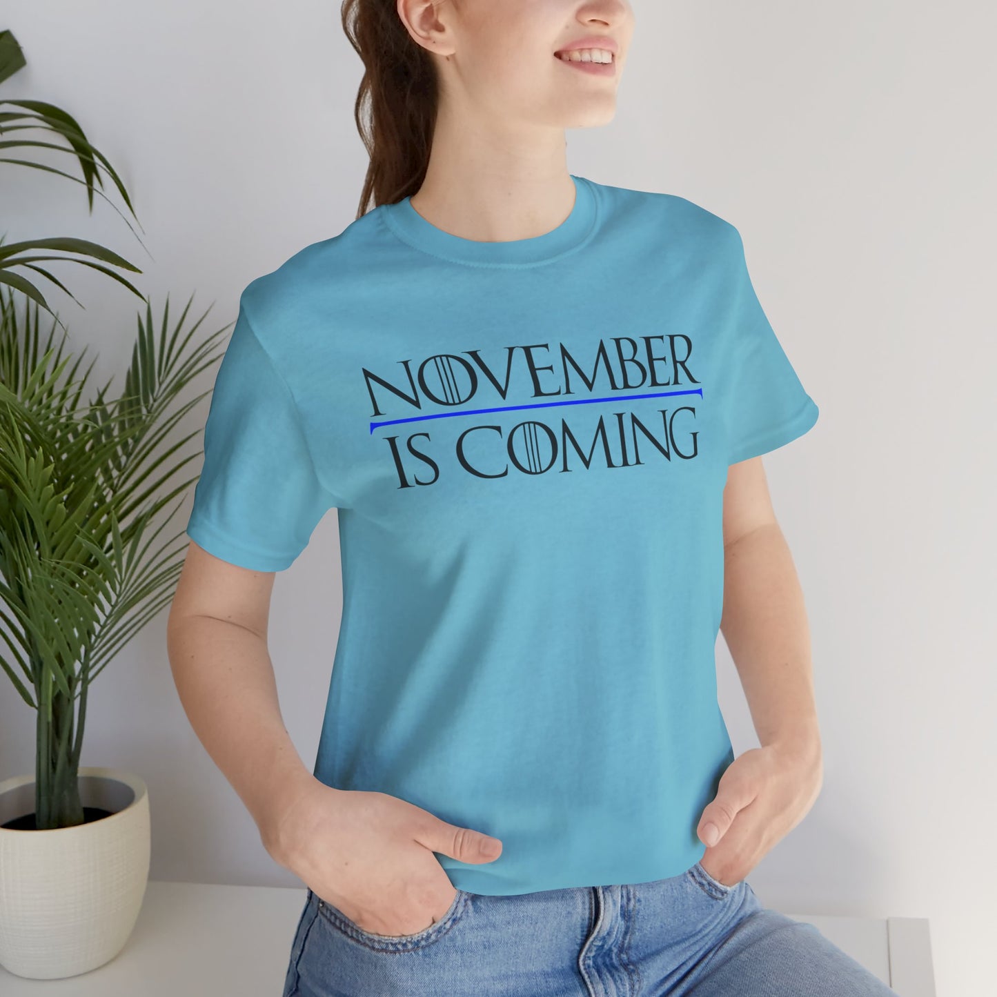 "November Is Coming" - Pro Kamala Harris 2024 Election T-Shirt - Vote Democrat - Unisex Retail Fit - Black Text