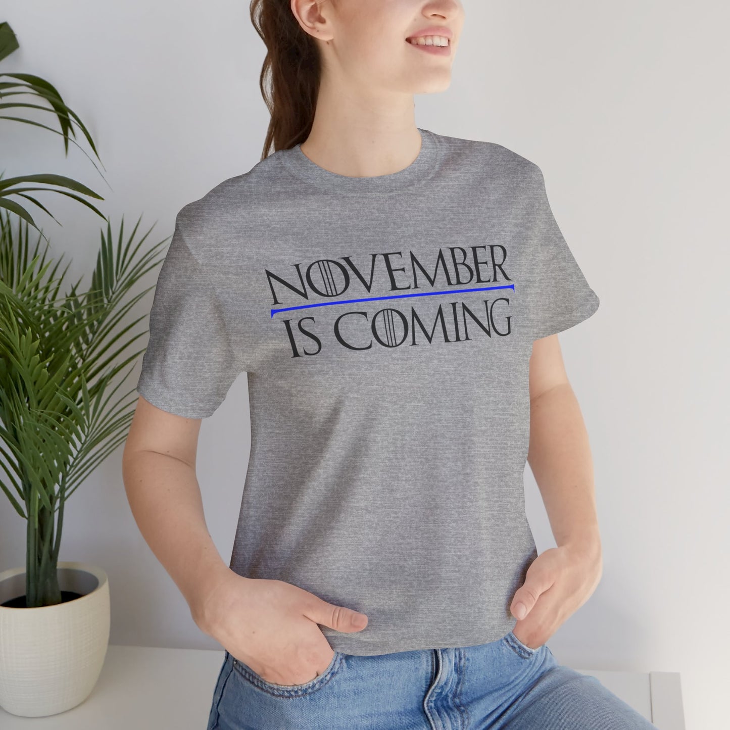 "November Is Coming" - Pro Kamala Harris 2024 Election T-Shirt - Vote Democrat - Unisex Retail Fit - Black Text