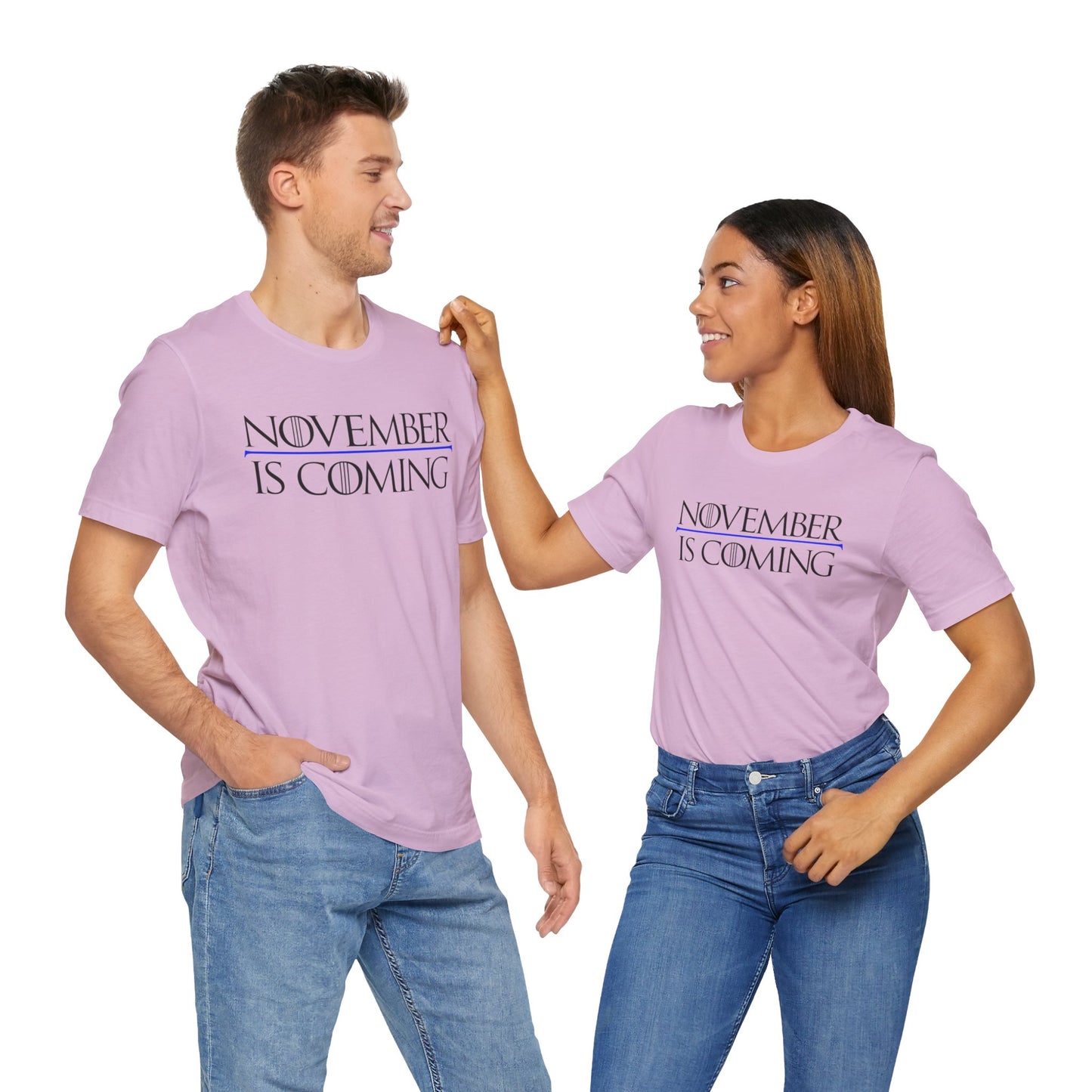 "November Is Coming" - Pro Kamala Harris 2024 Election T-Shirt - Vote Democrat - Unisex Retail Fit - Black Text