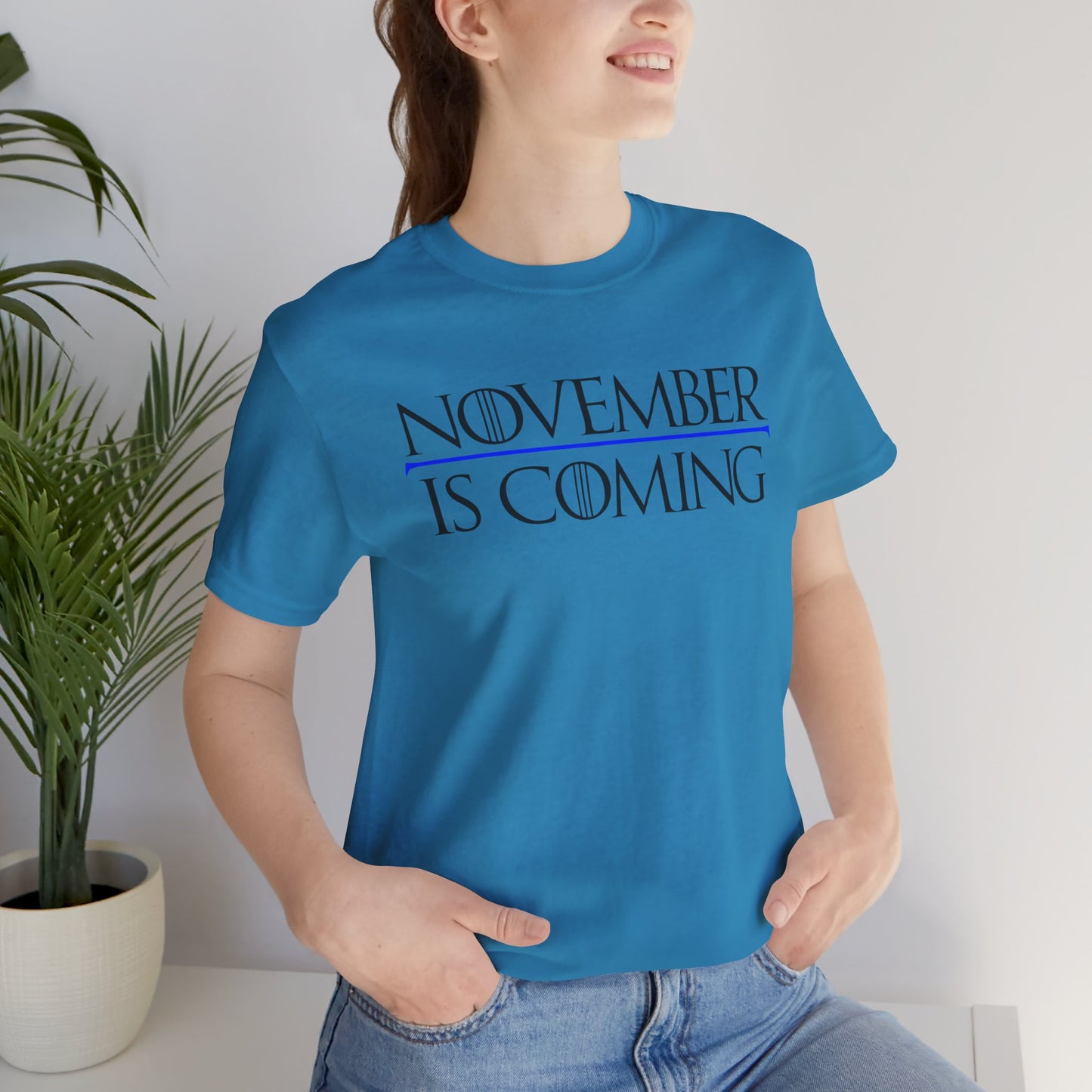 "November Is Coming" - Pro Kamala Harris 2024 Election T-Shirt - Vote Democrat - Unisex Retail Fit - Black Text